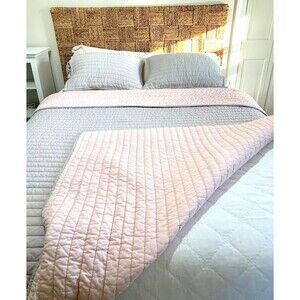 NEW Twin Restoration Hardware Reversible Channel Quilt & 2 Shams Pink Gray